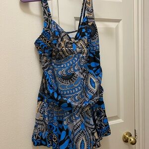 Blue/black one piece swimsuit